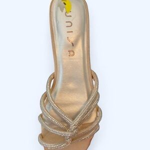 Elegant Gold Strappy Women's rhinestone Sandals Unisa 9